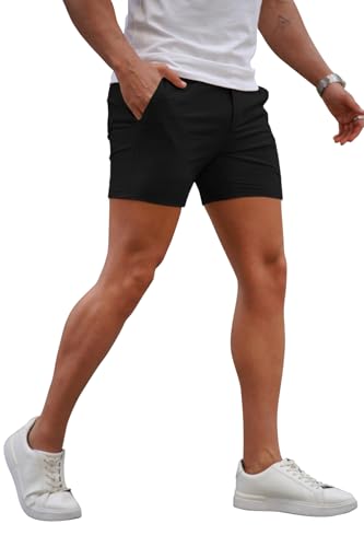 Image of GINGTTO Mens Slim Fit Shorts Plaid Chino Short Tapered Leg Skinny Stretch