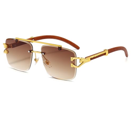 Oversized Rimless Square Sunglasses for Men and Women, Classic Retro Designer Shades