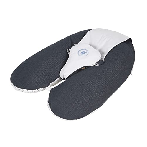 Candide - Coussin De Grossesse et d'allaitement Multifonctions 3 en 1 Multirelax Air+, Maille 3D, Transat Bébé, Déhoussable, Fabriqué en France, 78x44cm (Marine Chiné/Étoiles)