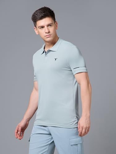 Image of TECHNOSPORT Men's Solid Slim Fit Polo Collar T-Shirt TECHNOCOOL+ Half Sleeve Button Polyester for Gym Running Workout UPF50+ Anti Odour
