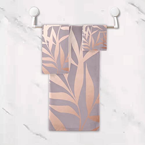 Pfrewn Pink Gold Branches Towels Set Of 3 Rose Golden Leaves Art Bathroom Towel Soft Absorbent Bath Hand Towels Washcloth Guest Towel Sets Bathroom Decorations #TOP4