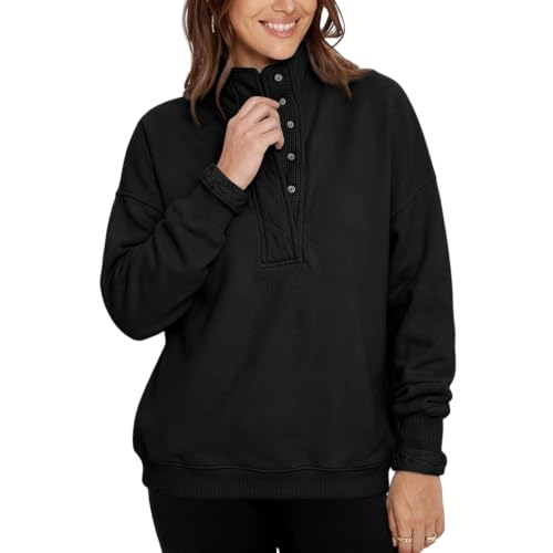 Oversized Sweatshirt for Women Fleece Mock Neck Button Fashion Pullover - image 4