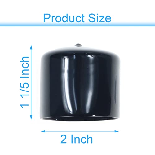 Image of Acocony 2 Inch Rubber Cap (50.80 mm) Round Black Pack of 8 | 2 inch PVC Rubber End Caps Dustproof, Protective & Aesthetic Flexible Covers for Tubing, Pipes, Poles, Bolts & More