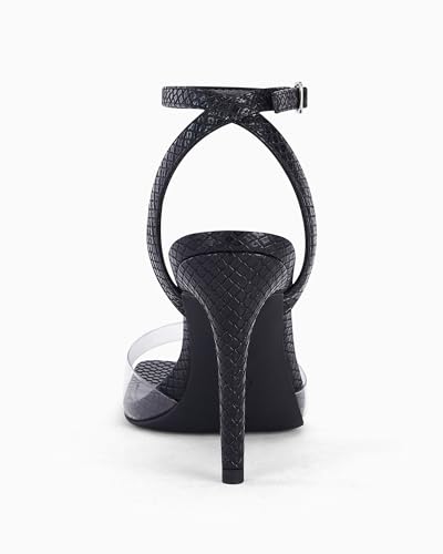 Image of Coutgo Womens Clear Heels Sandals Square Toe Ankle Strap High Heeled Stiletto