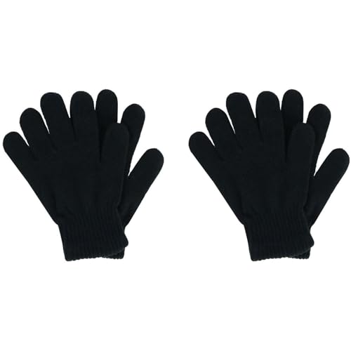 2 Pairs Winter Gloves For Kids Stretchy Warm Boys Girls Knit Gloves Full Fingers Knitted Gloves Kids Gloves (Black, 1)