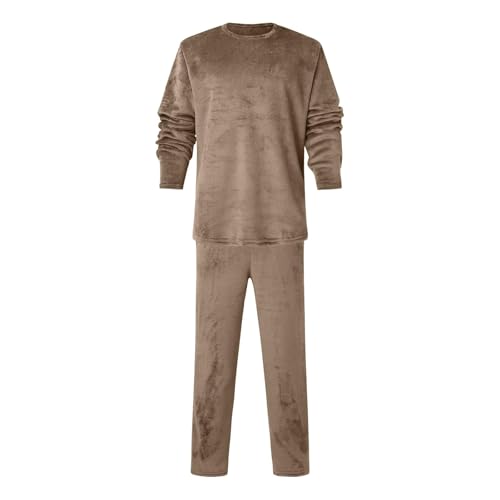 Men's Fleece Lined Pajamas 2 Piece Pajamas Set Long Sleeve Crewneck Sleepwear Thermal Warm Loungewear Set Outfits4