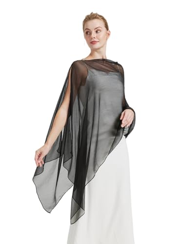 BEAUTELICATE Chal de Crepé Chiffon para Mujer Capa Gasa Fiesta Ligera para Novias Bodas y Vestidos de Noche Negro