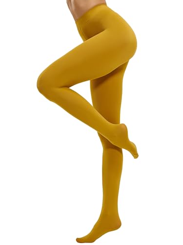 CozyWow Women's 80D Soft Opaque Tights, High Waist Solid Color Womens Tights with 30+ Colors(L-XL, Goldenrod)