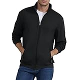 Mens Sweatshirt Full Zip Active Stretchable Jacket Lightweight Long Sleeve Jacket Black L