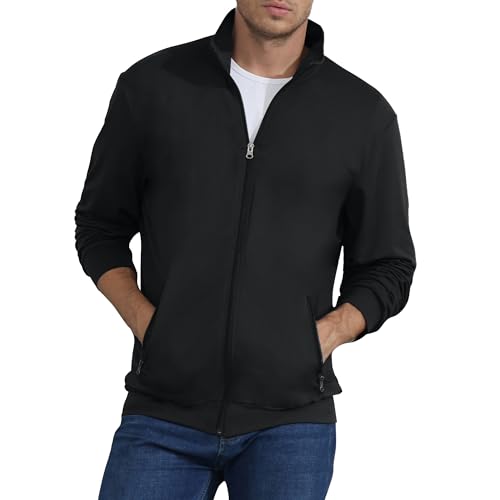 CTU Mens Sweatshirt Full Zip Active Stretchable Jacket Lightweight Long Sleeve Jacket Black XXL