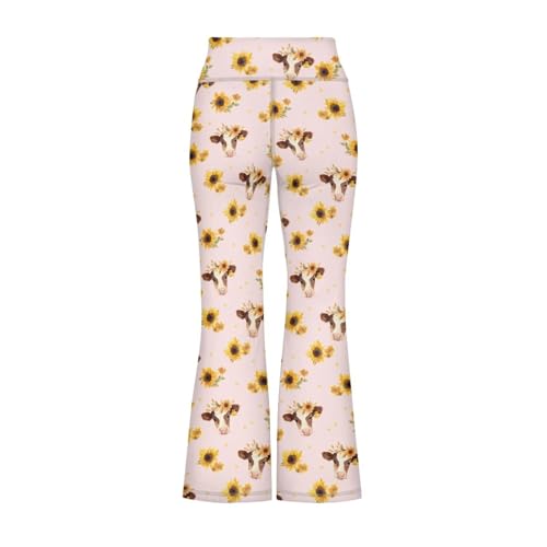 Highland Cow Pants for Girls Size 5-14 Sunflower Soft Workout Flare Leggings for Yoga Gym Running3