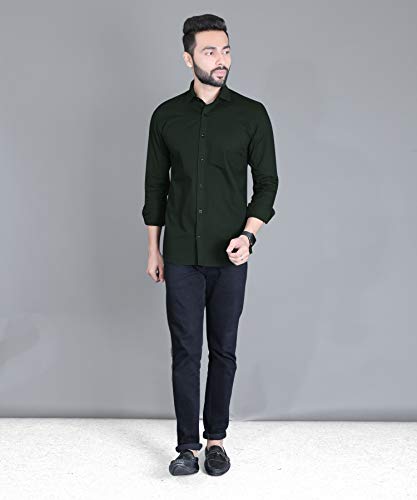 Image of Fifth Anfold Men's Pure Cotton Solid Color Mandarin Collar Full Sleeve Casual Wear Shirt, Office Wear for Men
