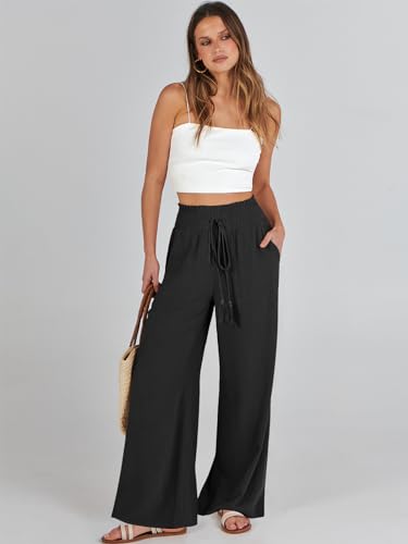 ANRABESS Women's Linen Pants Summer Casual Palazzo Beach Pant Drawstring High Waist Wide Leg Trousers Vacation Outfits2