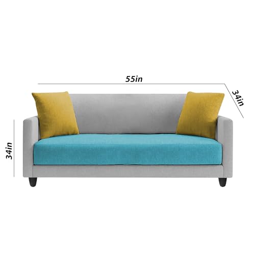 Image of Casaliving Dominic 2 Seater Sofa Set for Living Room (Turquise Grey Fabric) Premium Fabric Sofa