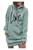 PRETTYGARDEN Women's Hooded Sweatshirt Fall Fashion Drawstring Lightweight Long Sleeve Pullover Hoodie Dress (Grey Green,Large)