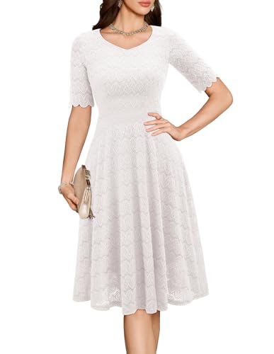 Image of Dressystar Women's Short Sleeve Lace Wedding Guest Dress V Neck A Line Formal Cocktail Evening Party Dresses 2025