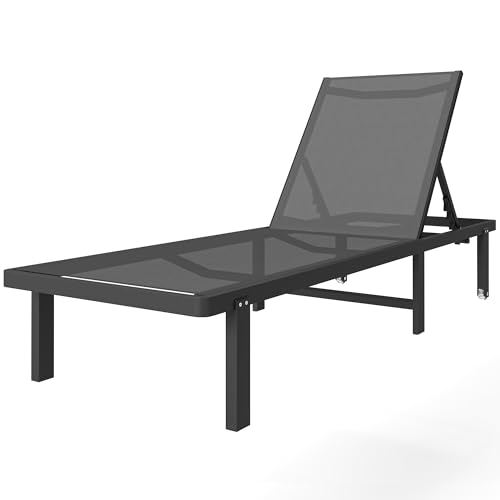 Outsunny Bain de Soleil en Aluminium avec roulettes - Transat de Jardin Inclinable à Plat 4 Positions et Textilène 530g/m² - Chaise Longue de Piscine...