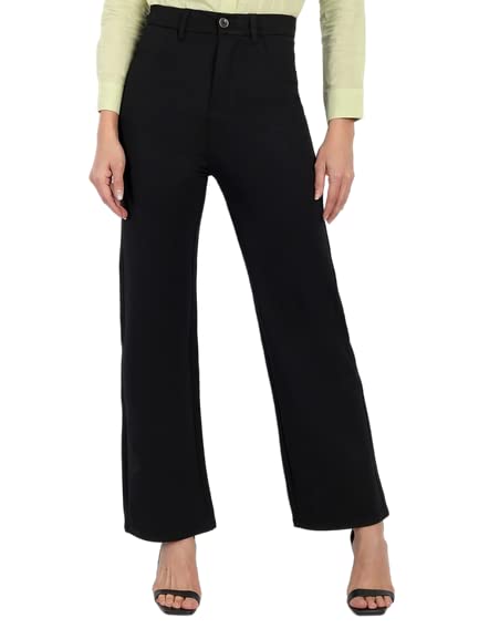 Image of Broadstar Women Black Staright Fit High Rise Easy Wash Trouser