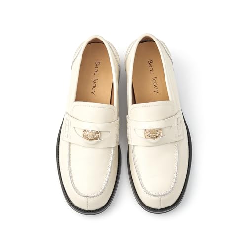 Image of BEAU TODAY Platform Loafers for Women,Chunky Loafers Women,Leather Comfortable Shoes,Lug Sole Metal Buckle Business Work Shoes Black