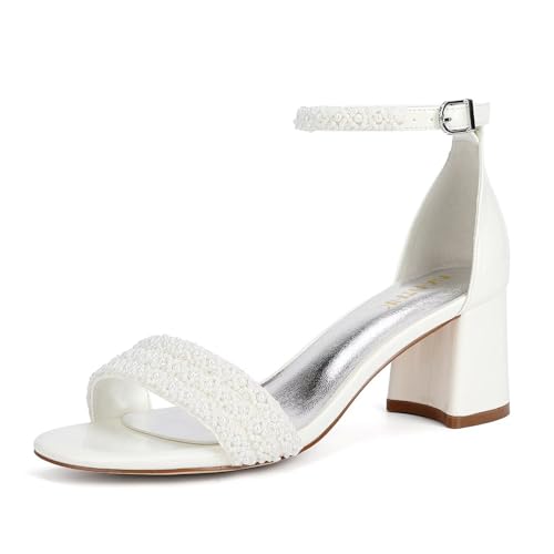 Low Block Heel Wedding Shoes for Bride Open Toe Bridal Shoes Wedding Heeled Sandals