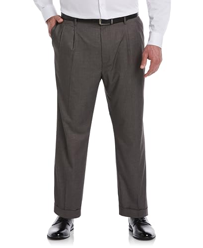 Savane Men's Big & Tall Performance No Iron Double Pleated Gabardine Pants with Expandable Waistband