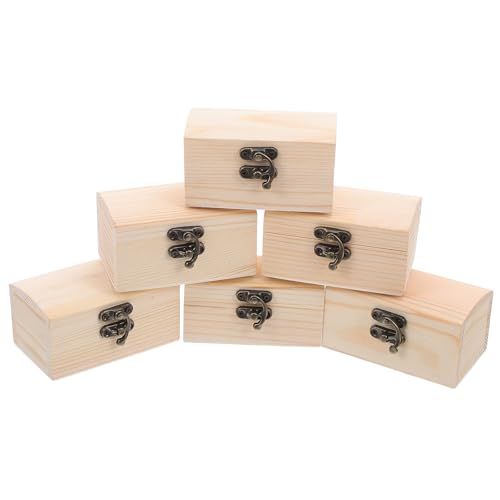 DIYEAH 6 cofres de madera sin terminar: mini joyero con tapas abatibles y cierres metálicos, organizador de escritorio retro para manualidades de joyería.