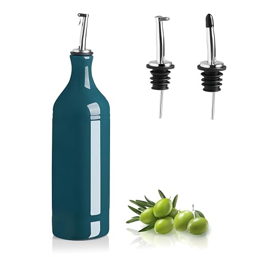 Sweejar Large Ceramic Olive Oil Dispenser Bottle, Opaque Oil Cruet Protects Oil to Reduce Oxidation, Suitable for Storage Oil, Vinegar, Soy Sauce & Other Liquids, Pack of 1, 24 Fl Oz (Teal Green)