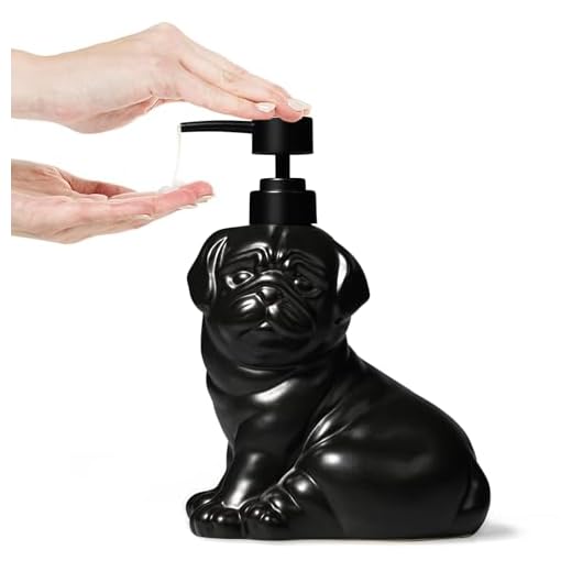Amaauto Dispensador de sabão em forma de cachorro preto, dispensador de sabão de cerâmica engraçado, óleo essencial recarregável de 425 g, dispensador de sabonete líquido para mãos para banheiro e