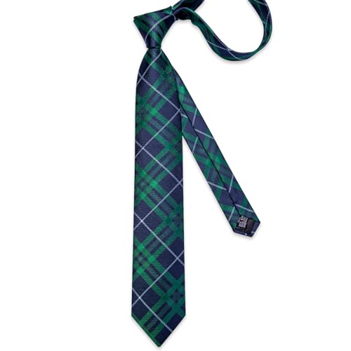 Image of DiBanGu Mens Tie Silk Plaid Striped Necktie and Pocket Square Cufflinks Tie Clip Set with Gift Box Formal Wedding Party