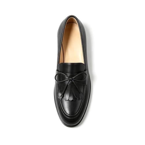 Image of LEMUTISME Women Tassel Bow Penny Loafers Slip On Low Flat Heel Dress Shoes