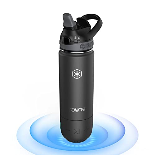ICEWATER 3-in-1 Smart Water Bottle, Gift for Women & Men, Glows to Remind You to Keep Hydrated, Play Music & Dancing Lights, Vacuum Insulated, Stainless Steel, 18 oz (Black)