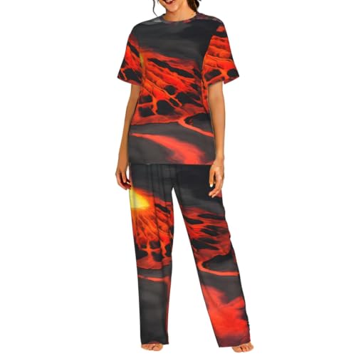 Vêtements de nuit anti-chaleur ensemble de pyjama manches courtes femme volcans