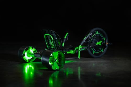 Huffy Green Machine 20 Inch Drift Trike, Sleek Ergonomic Design, Adjustable Seat, Durable Steel Frame, Easy to Operate, Drift Trike for Kids Ages 8+, LED Light Accents, Coaster Brake, Green and Black