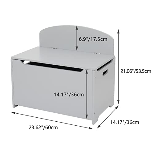 Wei Wei Global Kids Wooden Toy Box - Toy Storage Chest With 2 Safety Hinges - Storage Chests With Bench Seat - Toy Storage Trunk Case - Sturdy Entryway Storage Bin - Toy Box Bench Organizer - Gray #TOP1