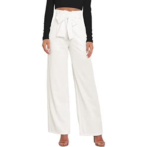 Dress Pants Women,Wide Leg Pants for Women,Smocked Waist Pants with Belt,Loose Straight Leg Flatting Pants