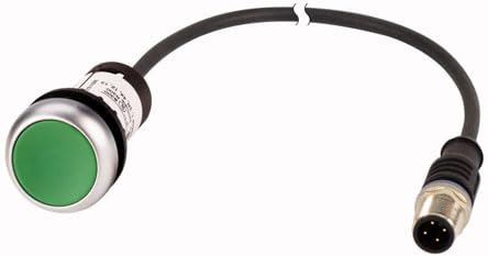 EATON C22-DR-G-K10-P3 Pulsador Rasante Compacto, Enclavamiento, Verde, 1 NO, con Cable 0.5 m y conector M12A