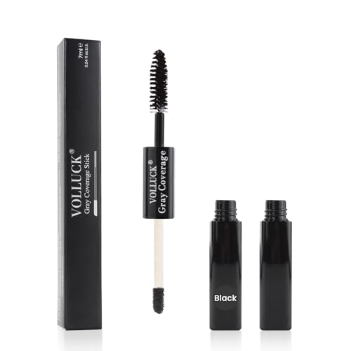VOLLUCK Haarmascara, Sofortige Graue Haare Abdecken für Frauen und Männer, 2-in-1 Natürlich Ansatzfarbe zum Kaschieren des Haaransatzes für Alle Haartypen (Schwarz, 7 ML)
