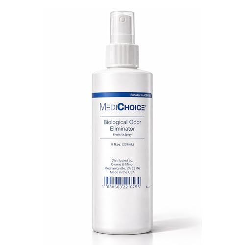 MediChoice Biological Odor Eliminator Spray 8 Oz Fresh Scent Pump Bottle - Dye Free Quick Drying Ideal for Fabric Skin Hair - Odor Neutralizer for Home Hospital Health Care Clinic