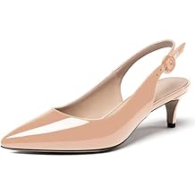 WAYDERNS Womens Pointed Toe Slingback Ankle Strap Patent Kitten Low Heel Pumps Office Work Dress Shoes 2 Inch