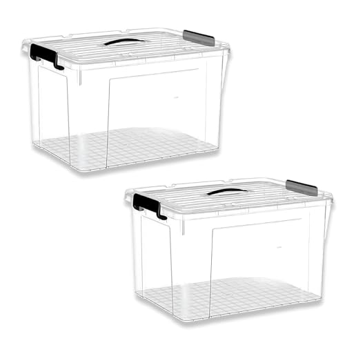 Image of Ash & Roh Plastic Storage Box /Bin /Container with Locking Lid - Sturdy and Versatile Home Organizer, Available in Multiple Size. (2, HEAVY TRANSPARENT, (X-LARGE-51 X 38 X 33CM))