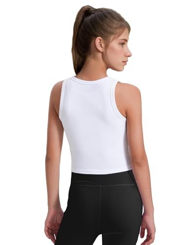 JOCMIC Girls Tank Tops Kids Athletic Tank Ribbed Knit High Neck Crop Tops for Gym Yoga3