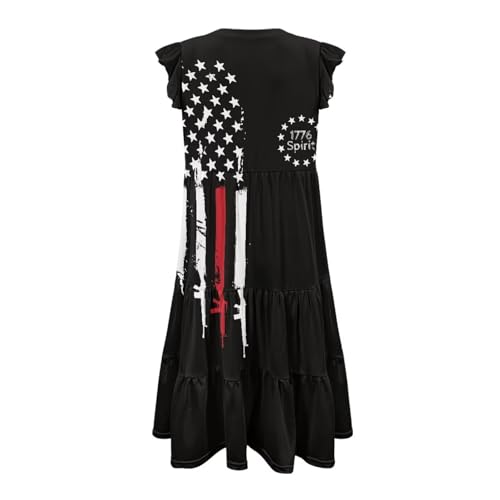 Image of Women's Casual Ruffle Sleeve Dress V Neck Pullover Dress Flowy A-Line Pleated Lightweight Dress with Pockets