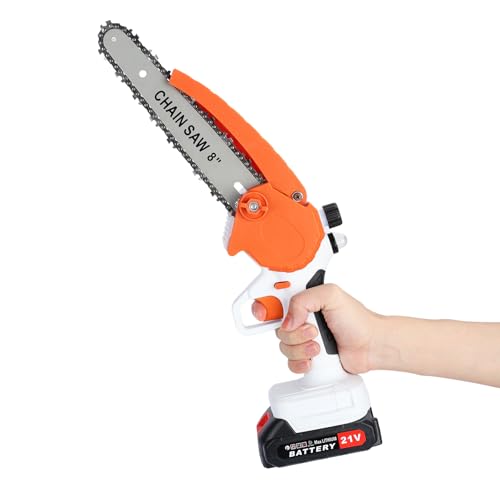 Yirtree Mini Motosierra,8 Pulgadas Motosierra Inalámbrica,Motor sin Escobillas e Incluye 2 Baterías 2.0Ah,Cadena de Acero al Manganeso de Mano y Engrasador Automático, Mini Sierra Electrica Bateria