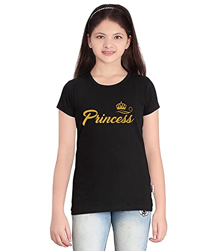 PrintmateGirls Princess Black Cotton Round Neck Half Sleeve T-Shirt