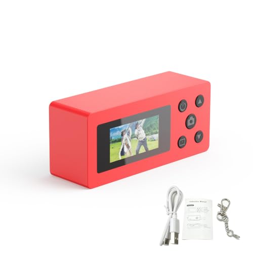 Cámara digital de llavero para pulgar con pantalla, minicámaras retro 1080P rojas