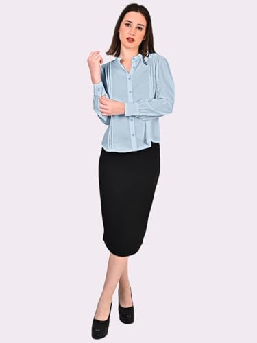 Image of Women's Regular Fit Solid Pleated Cotton Blend Shirts
