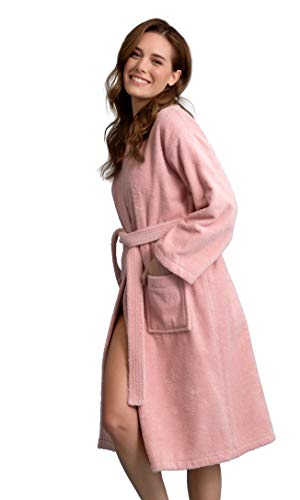 Image of Women's Turkish Terry Kimono Style Bathrobe - 100% Cotton Robe for Women - Comfortable & Absorbent - Soft & Cozy Wear