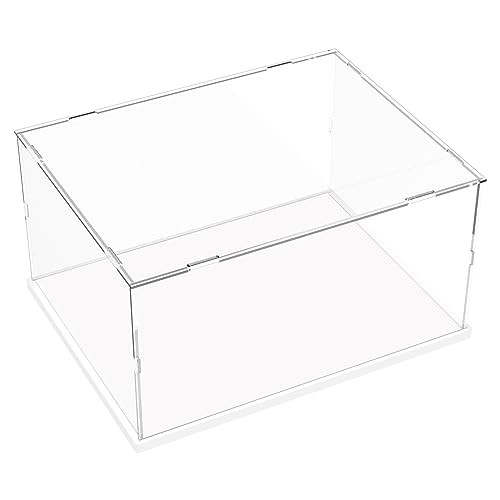 Image of Choowin Acrylic Display Case for Lego Typewriter 21327, Razor Crest 75292, Central Perk 21319, Iron Man 76125 - Thickened Clear Acrylic Display Box for Collectibles - Dustproof, Assemble, White Base
