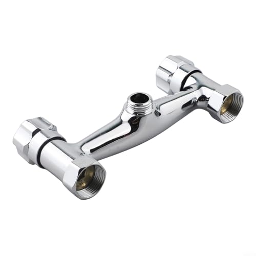 Niceminiwall Robinet de douche avec deux poignées, mitigeur à double levier, laiton chromé, valve d'eau chaude et froide, sortie G1/2, distance centrale de 150 mm