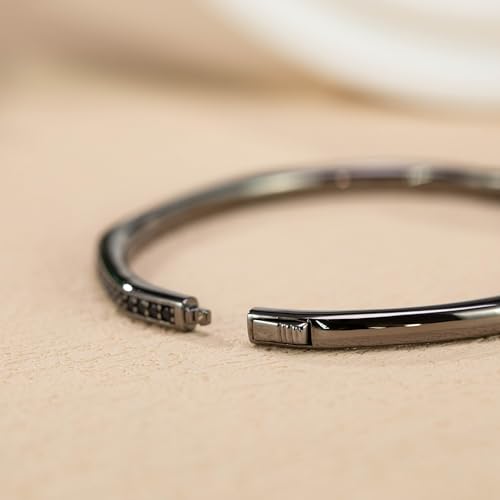 Bangle bracelet noir unisexe rigide octogonal en zircone mat